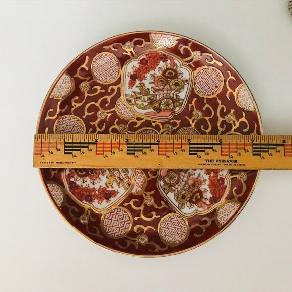 Authentic Gold Imari Japan Porcelain Plate Hand Painted Rickshaw 7.25" Red Gold - Picture 7 of 7